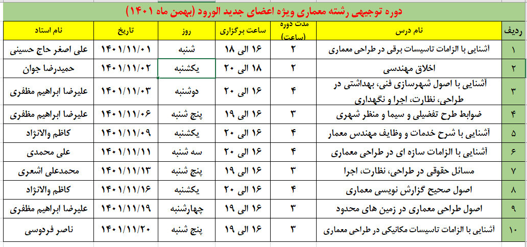 فراخوان دوره توجیهی رشته معماری ویژه اعضای جدیدالورود