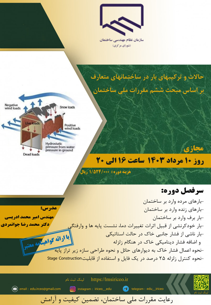 سمینار حالات و ترکیب های بار در ساختمانهای متعارف بر اساس مبحث ششم مقررات ملی ساختمان