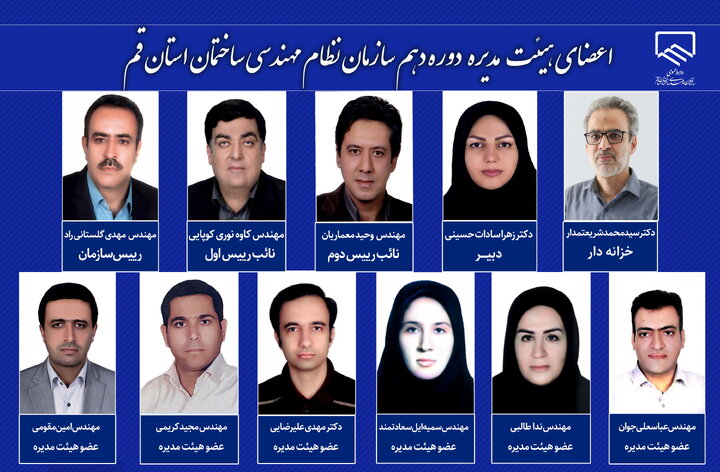 اعضای هیئت مدیره دوره دهم سازمان نظام مهندسی ساختمان استان قم اعضای هیئت مدیره دوره دهم سازمان نظام مهندسی ساختمان استان قم
